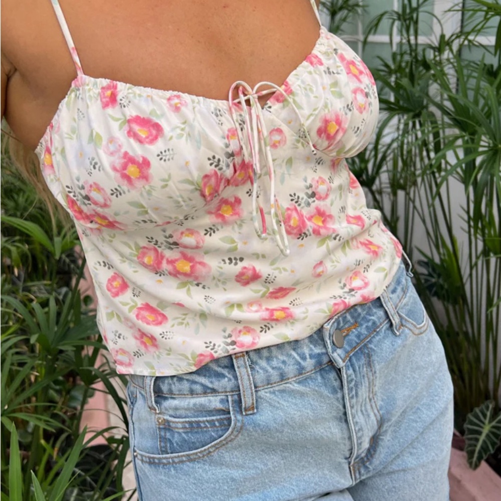Floral Pink and White Women's Top